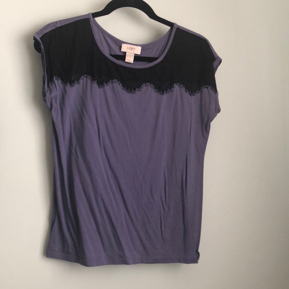 Loft Black lace neckline on purple T-shirt